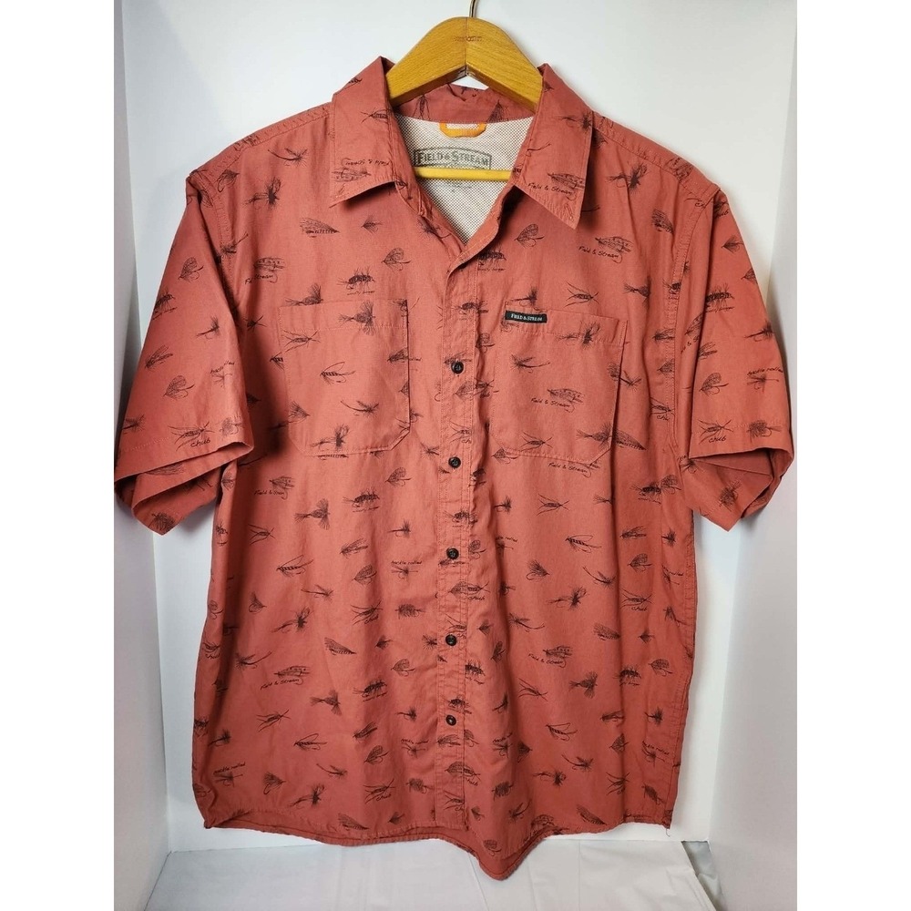 Field & Stream Mens Short Sleeve Fly Fishing Lure Print Button Down Shirt XL